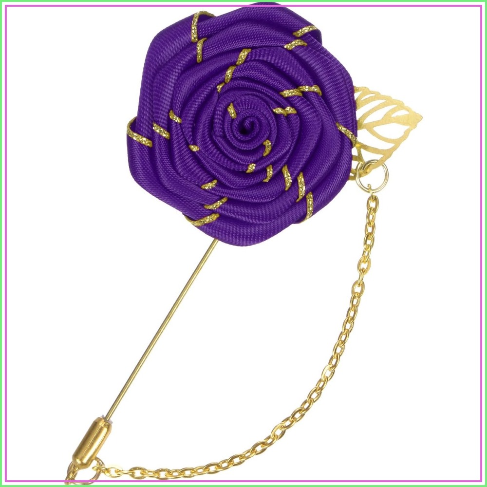 Men Accessories For Wedding - Altın Yapraklı Gül Çiçeği Broşu, Erkekler