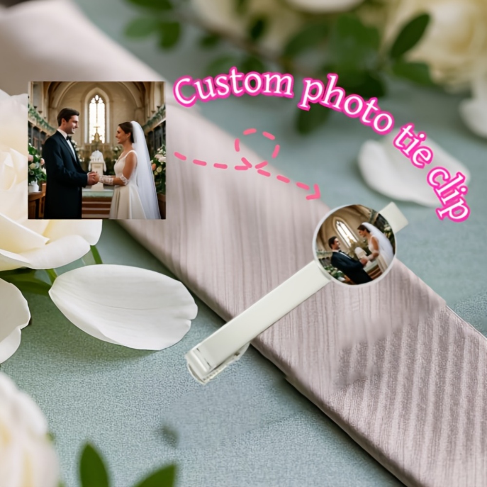 Men Accessories For Wedding - Özel Fotoğraf Baskılı Metinli Kravat İğnesi,