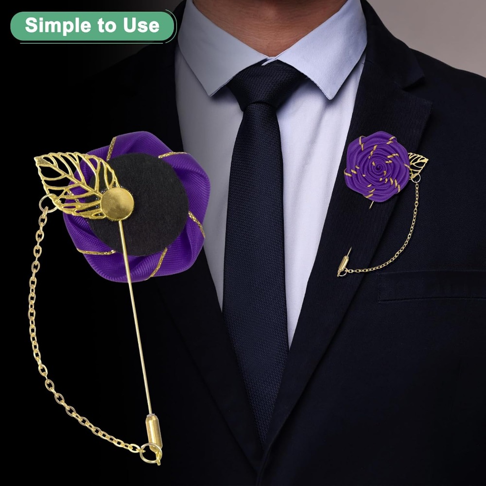 Altın Yapraklı Gül Çiçeği Broş - Men Accessories For Wedding incelemesi ve fiyatı